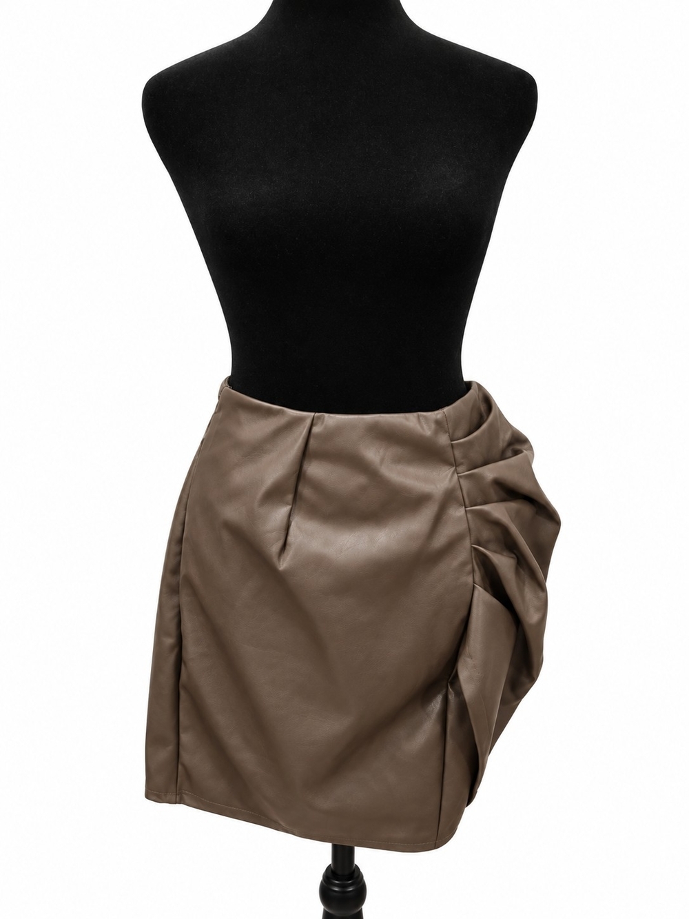 SHEIN Curve Brown Faux Leather Ruched Mini Skirt 1XL